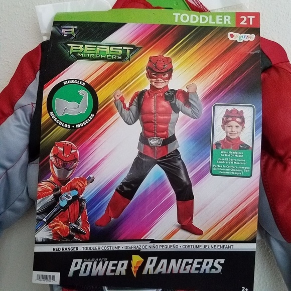 NEW Red Ranger Saban's Power Ranger Beast Morphers Halloween Costume 2T Toddler - Picture 8 of 8